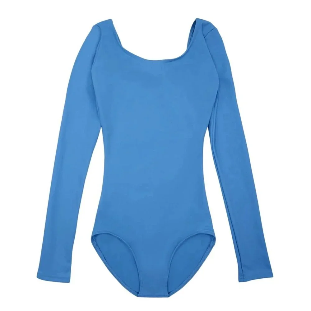 Capezio Childs L 12-14 Leotard Cobalt Blue Long Sleeve Scoop Neck Dance